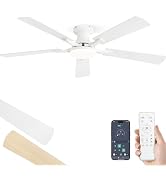 ZMISHIBO 52 Inch Ceiling Fan with Light, App&Remote Control, Flush Mount Low Profile, Dimmable 20...