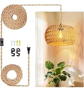 LUCORUSC Hanging Lamps Rattan Pendant Light Hanging Lights 16.4ft Plug in Cord Pendant Light Fixt...