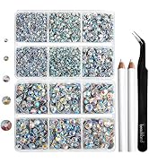 6736pcs Hotfix Rhinestones Flatback,AB Crystal Rhinestones for Crafts Clothes Mixed 5 Sizes, Hotf...