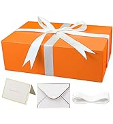 YINUOYOUJIA Large Orange Gift Box with Lid,14"x9"x4.5" Magnetic Gift Boxes with Ribbon,Cards and ...