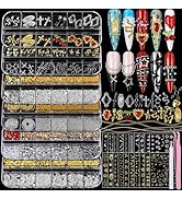 Teenitor Nail Charms and Gems with Nail Stickers, 6 Boxes Silver & Gold Nail Gems and Rhinestones...