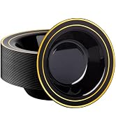 Goodluck 50 Pack Black Plastic Bowls with Gold Rim, 12oz Disposable Soup Bowls, Heavy Duty Desser...