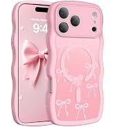 GUAGUA for iPhone 17 Pro Max Case, Magnetic Cases Cute Bow Pattern Wavy Edge Full Camera Protecti...