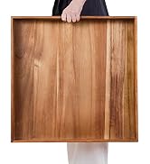 Serving Tray with Handles, 22 inch Large Square Ottoman Tray Coffee Table Tray, Wooden Trays Deco...