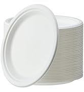 Jaluxing [150-Pack 10 Inch Paper Plates, Heavy Duty Disposable Party Plates Sugarcane Bagasse, Wh...