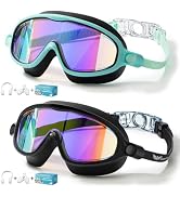 AzureWings 2 Pack Swim Goggles for Kids, No Leak Anti-Fog Anti-UV Swimming Goggles for Boys Girls...