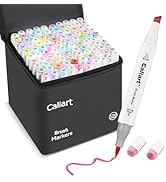 Caliart Pastel Alcohol Markers Brush Tip, 100 Colors Dual Tip Coloring Marker Pen Set Brush & Chi...