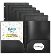 Plastic Folders with Pockets 3 Hole Punched, Pocket Folders for 3 Ring Binder, 6 Pack Black File ...