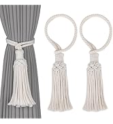 OCIOLI 2 Pack Boho Decorative Curtain Tiebacks Hand-Woven Cotton No Drill Curtain Holdbacks with ...