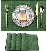 SLKQG Green Placemats Set of 4 - Wipe Clean Vinyl Placemats - Washable Heat Resistant PVC Placema...