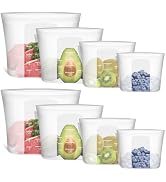 8-Pack Reusable Silicone Food Storage Bags, 100% Silicone Stand-Up Wide-Open Zip-Lock Reusable St...