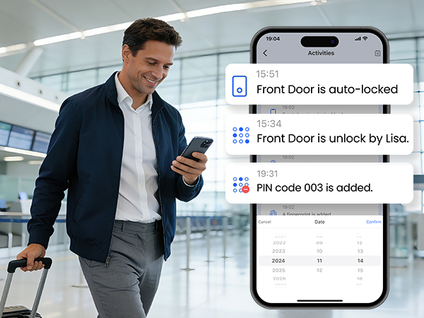 View detailed access logs anytime on your phone to see who unlocked the door and when.