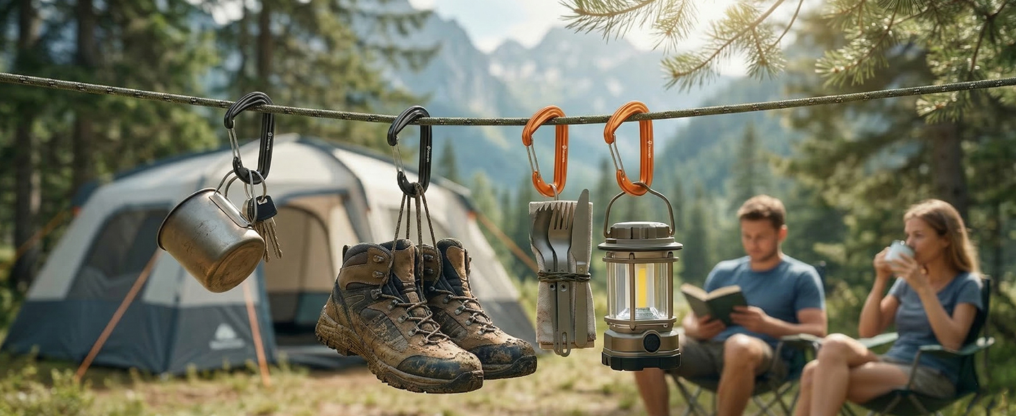 Organized campsite with ease. Securely hang all your essential gear in seconds.