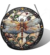 DASTOLL Stained Glass Window Hanging - Dragonfly Plant Suncatcher Ready to Hang Window Doors Home...