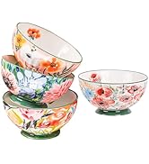 Gnlnkn Set of 4 Hand-Painted Ceramic Bowls with Underglaze Decoration, 5.5 Inch – Floral Pattern,...