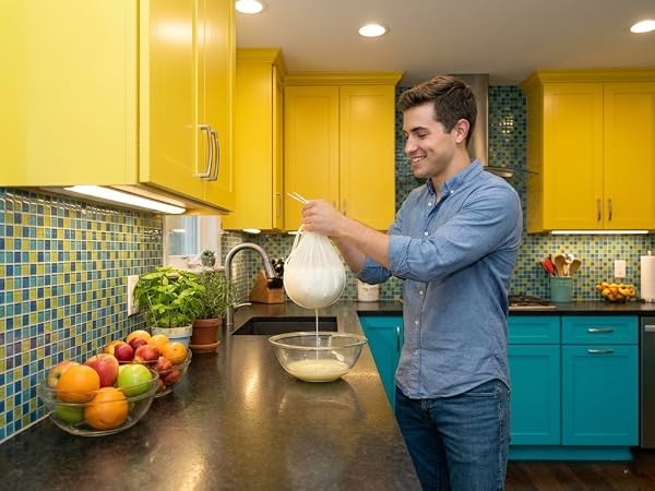 Making greek yogurt with a 100 micron Ellie's Best yogurt maker bag