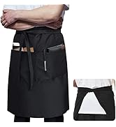 ROTANET Long Server Apron Black with 3 Pockets Bistro Half Aprons for Men Women Waiter Waitress C...