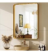 GLSLAND 24"x36" Wall Mirror for Bathroom Gold Aluminum Alloy Frame Rectangular Wall Mounted Mirro...