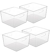 Vtopmart 4 Pack Extra Large Clear Plastic Storage Bins, 11x11 Cube Organizer Bins with Handle for...