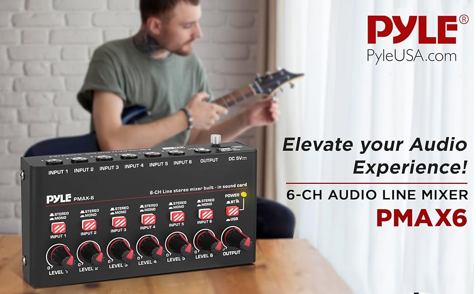 6-Channel Wireless BT Streaming Mini Line Mixer with USB Audio Interface