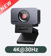 UGREEN FineCam 4K Webcam for PC/Mac, 1/2.55" Sensor, Face AE, Auto Focus, AI Noise-canceling Micr...