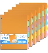XUCHUN 6 Sets(36 Pcs) Binder Dividers with Tabs,6 TAB Plastic File Dividers for 3 Ring Binder,Wri...