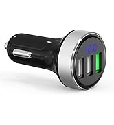 LIHAN 3 USB Car Charger,12V/24V Voltage Meter, QC3.0 Output 4.8A, Cigarette Lighter Plug Adapter ...