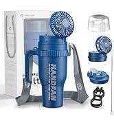 HandFan 40 oz Tumbler with Handle & 5000mAh USB Portable Fan – Insulated Stainless Steel Tumbler ...