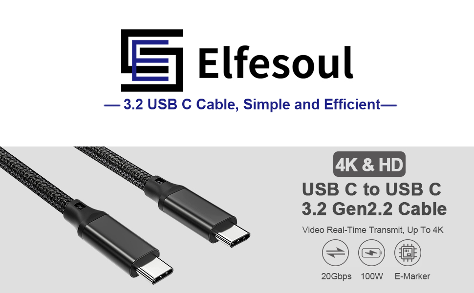 USB C to USB C Cable 10Gbps Data Transfer 4K Video Output Monitor Cable PD Fast Charging cable