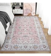 ULTSOFE Machine Washable Rug 4x6 Boho Area Rug, Pink Rugs for Bedroom Girls Bedside Living Room D...