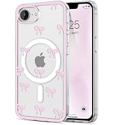 EYZUTAK Magnetic Case for iPhone 16e, Compatible with MagSafe, Clear Cute Ribbon Bowknot Aestheti...