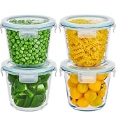 8 PCS Glass Meal Prep Containers with Lids, Airtight 3 Cup Glass Storage Containers Set, Round De...