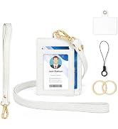 Leather ID Badge Holder & Lanyard Wallet White | 5-Card Storage,RFID Small Keychain Wallet Women ...