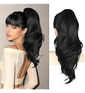 18" Black Ponytail Extension Clip In Pony Tails Hair Extensions Ponytail Clip On Ponytails for Wo...