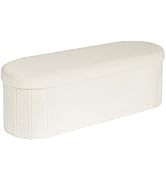 PINPLUS Storage Ottoman Bench Tufted Oval Ottomans Bench Foot Rest, Toy Chest Box Velvet Bench wi...