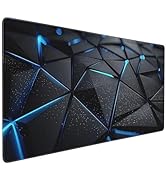 Extended Gaming Mouse Pad, Blue Geometric 3D Design, Soft Cloth Surface with Non-Slip Rubber Base...
