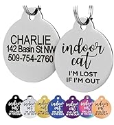GoTags Personalized Small Indoor Cat Tag - Engraved with 4 Lines of Custom ID - Stainless Steel R...