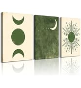Frimeeme Boho Sun and Moon Canvas Wall Art Set of 3, Mid Century Modern Minimalist, Living Room B...