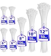 Cable Zip Ties,600 Piece Self-Locking Nylon CableTies,Assorted Sizes 4+6+8+10+12-Inch,Multi-Purpo...