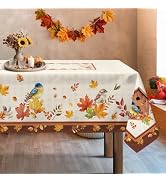 Arquiel Fall Maple Leaves Tablecloth Waterproof, Autumn Birds Table Cloth Rectangle Stain Resista...