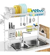 MERRYBOX Over The Sink Dish Drying Rack Adjustable Length (25-33in), Dish Rack Over Sink with Mul...
