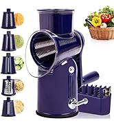 5 in 1 Rotary Cheese Grater Hand Crank, Vegetable Chopper Slicer with Stainless Blades, Suction B...
