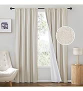 RYB HOME Natural Linen Blended Curtains 84 inch Long 2 Panels Set, 100% Blackout Burlap Look Curt...