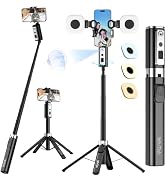 Auto Face Tracking Selfie Stick Tripod for iPhone with Ring Light,Minimalist 360° Rotating Ai Tra...