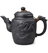 Dargon teapot 20oz with Stainless steel filter for Stovetop Herbal Tea Kettle (Black)