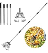 GreatBuddy Adjustable Leaf Rake, 8'' Wide Metal Rake, Perfect for Shrub, Flower Bed & Small Area,...