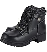 GARGOYLE BELLS Women's Motorcycle Ankle Boots with Zipper, Black Lace-up Biker Boots with Low Hee...