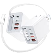 5-in-1 Retractable Wall Charger,2Pack 5-Port Retractable USB C Charger Block with Type C Cord,40W...