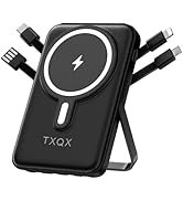TXQX Wireless Portable Charger 10000mAh, Magnetic Power Bank with Built-in Cables LED Display,Mag...