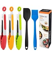 Small Silicone Tongs for Cooking - Set of 5,Maywe Tanso 3 PCS 8.6-Inch Mini Serving Tongs-600°F H...